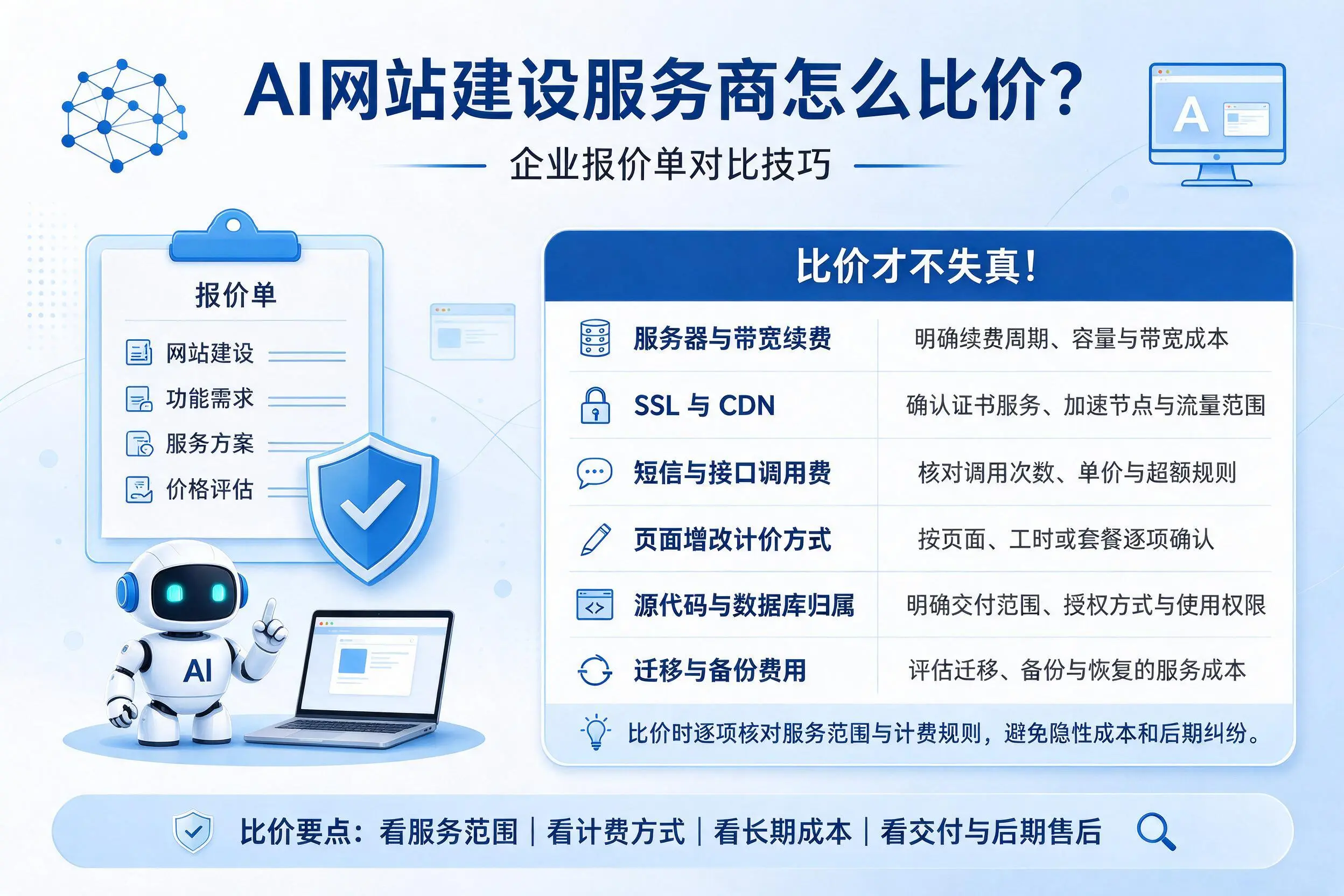 AI网站建设服务商怎么比价?上海企业报价单对比技巧