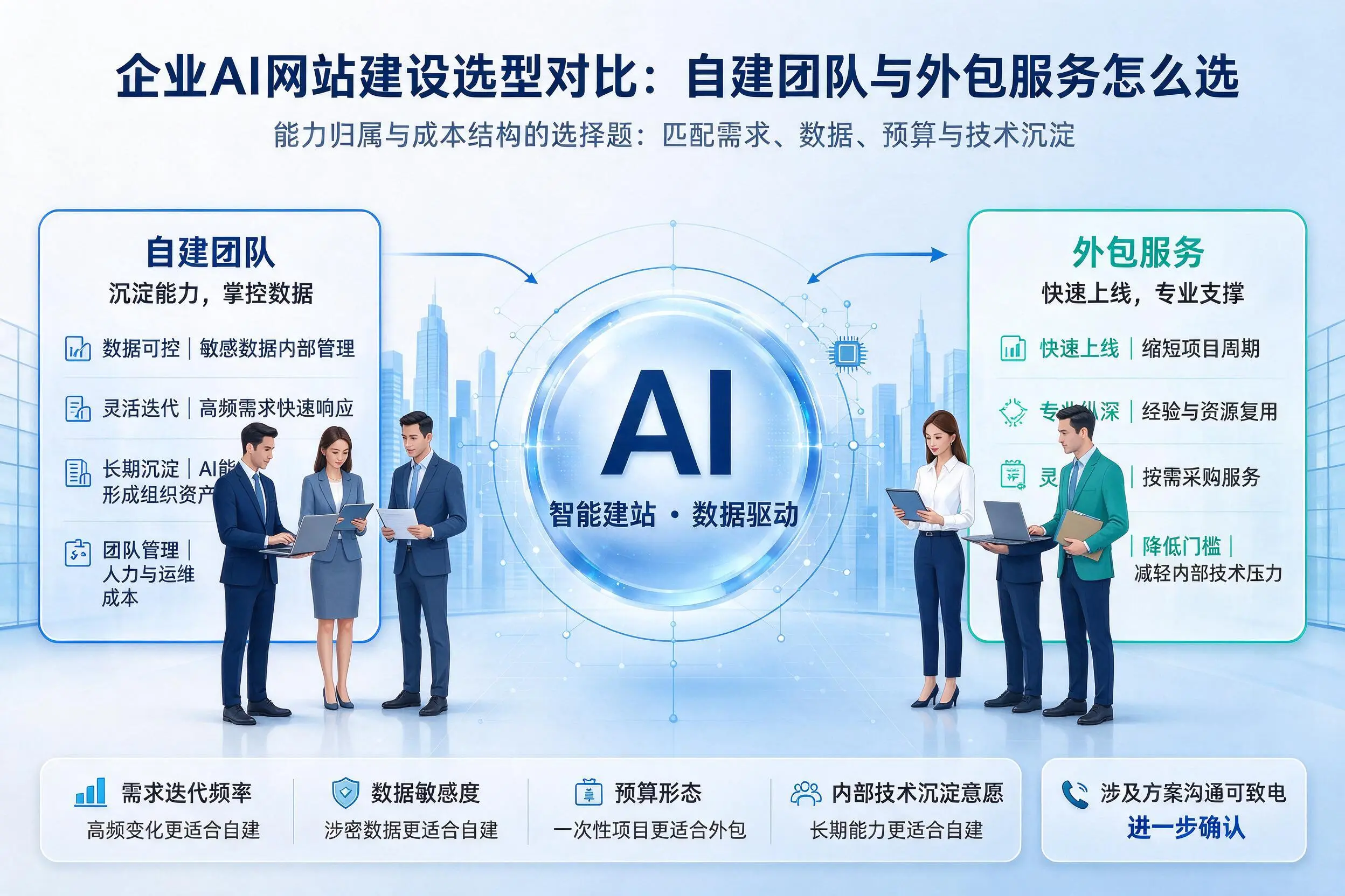 上海企业AI网站建设选型对比:自建团队与外包服务怎么选